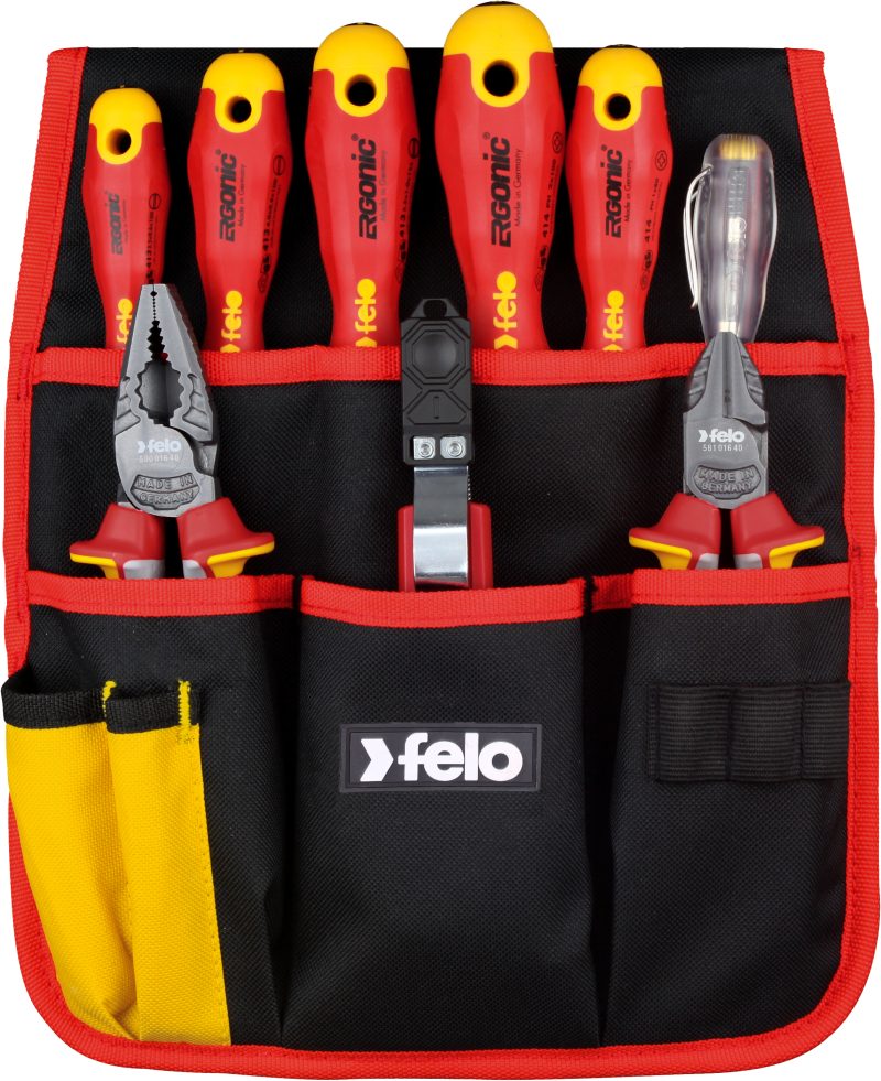 Jogo de Ferramentas Isoladas FELO ERGONIC VDE 9 peças com Bolsa para Cinturão - Made in Germany