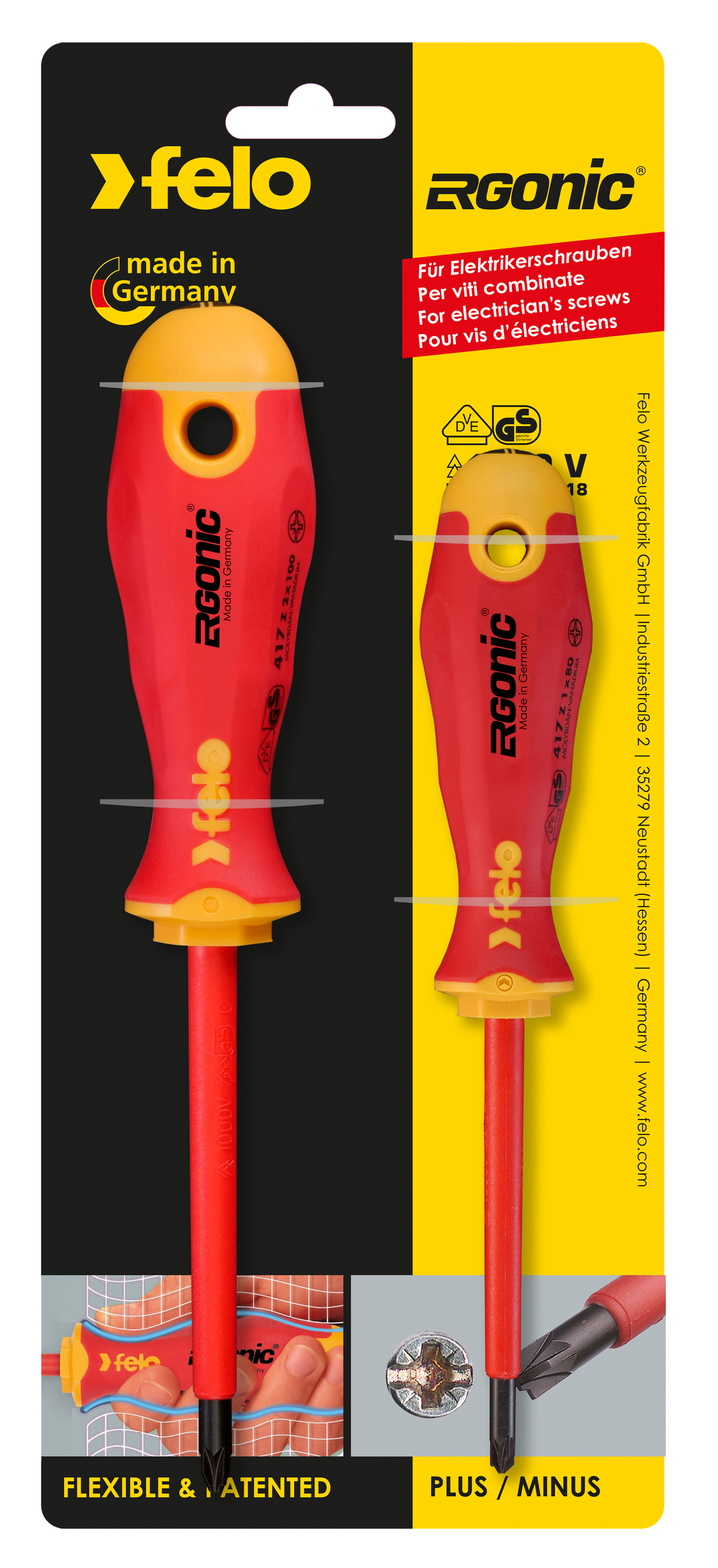 Jogo de Chaves Isoladas FELO ERGONIC VDE 2 peças Plus-Minus Z - Made in Germany