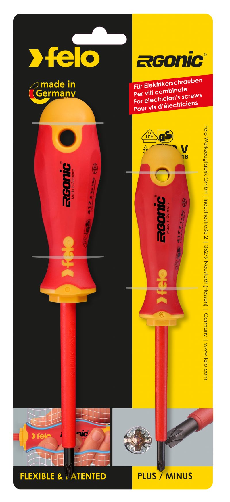 Jogo de Chaves Isoladas FELO ERGONIC VDE 2 peças Plus-Minus Z - Made in Germany