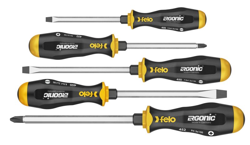 Jogo de Chaves de Fenda e Phillips FELO ERGONIC com Cabeça de Impacto 5 peças - Made in Germany